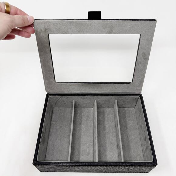 [Black] Pebbled Faux Leather Storage Box Sunglasses Eyeglass Jewelry Suede Lined - Picture 2 of 8